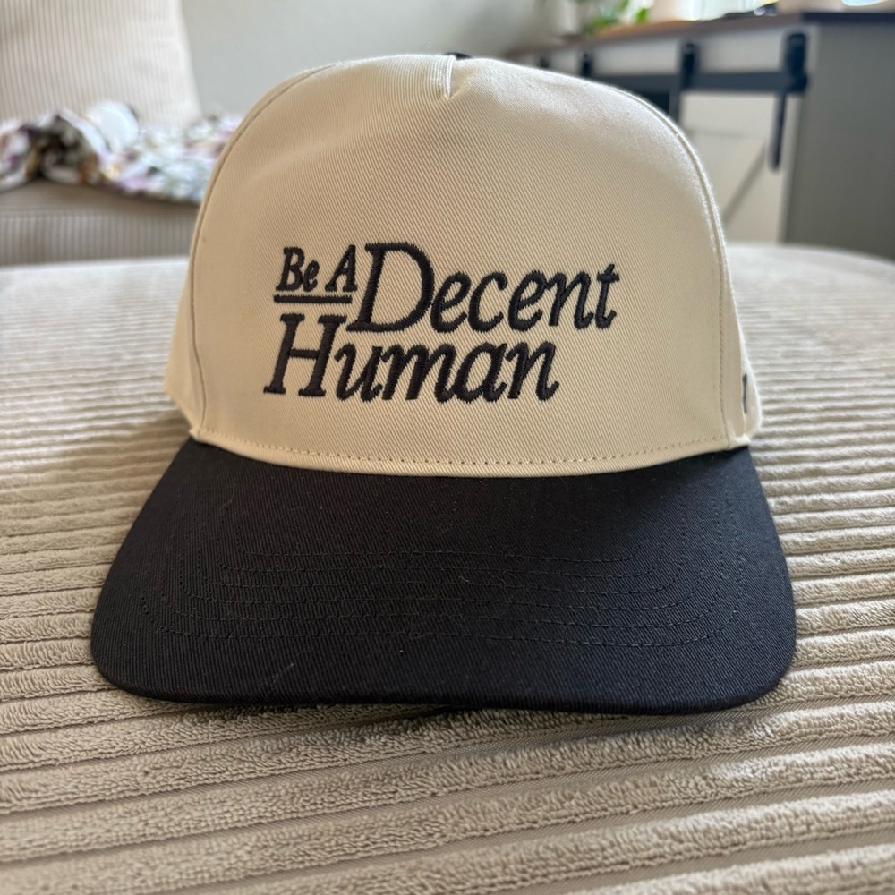 Be A Decent Human Two-Tone Baseball Cap - Cream & Black